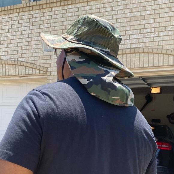 🖤Large La & Com Unisex Camo Design Adjustable Sun Hat with Neck Flap, Wide Brim - Picture 3 of 7